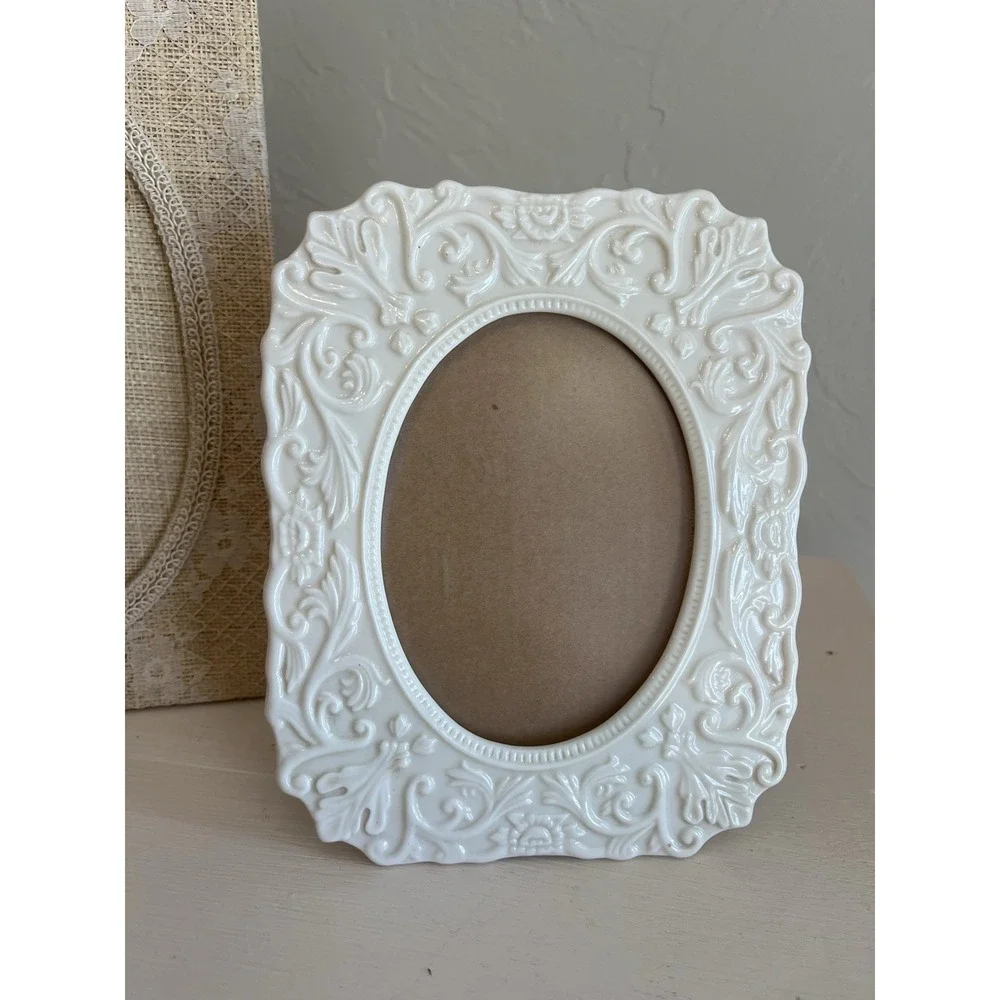 Victorian Shabby Romantic Photo Picture Frame Set Burlap Lace Lenox Porcelain